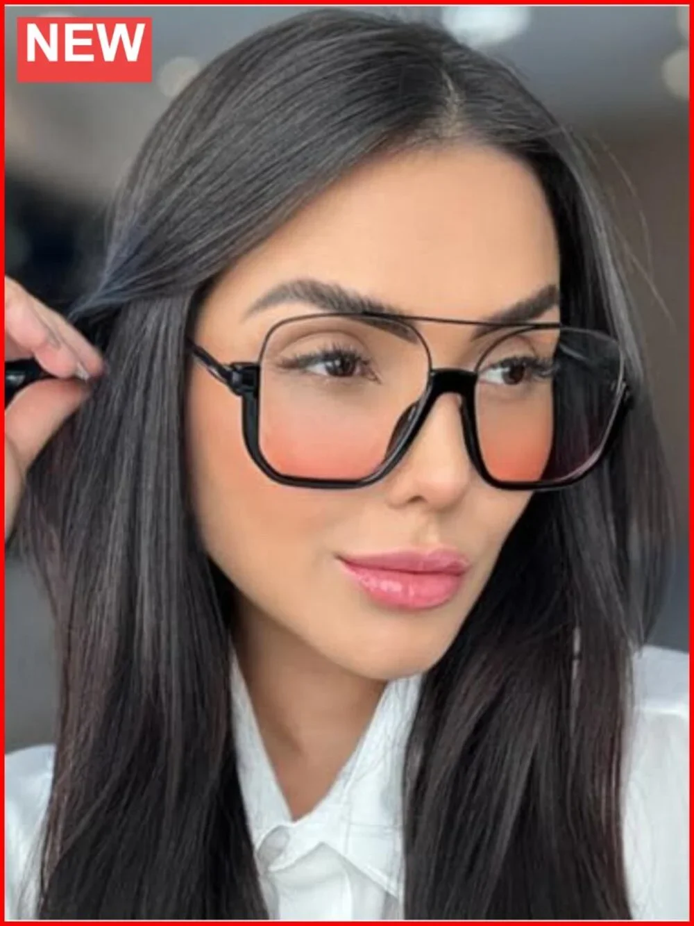 Retro Oversized Aviator Sunglasses Women Men Square Double Bridge Pilot Sun